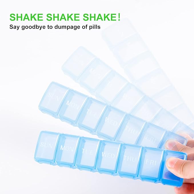 2 PCS Travel Pill Organizer, Small & Lightweight (Blue) | Weekly 7 Day Pill Organizer, Pill Organizer with Labels, Cute Medicine Organizer for Purse, Daily Pill Container