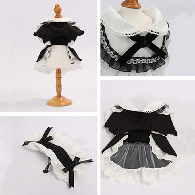 Pet Maid Outfit Cat Princess Dresses Adorable Costume with Headwear for Cats Dogs Birthday Party Black S