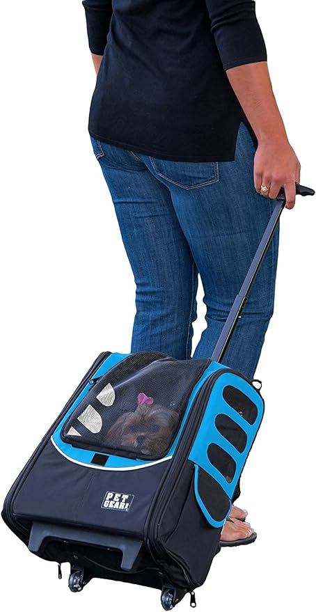 Pet Gear I-GO2 Roller Backpack, Travel Carrier, Car Seat for Cats/Dogs, Mesh Ventilation, Included Tether, Telescoping Handle, Storage Pouch, 2 Models, Available 12 Colors