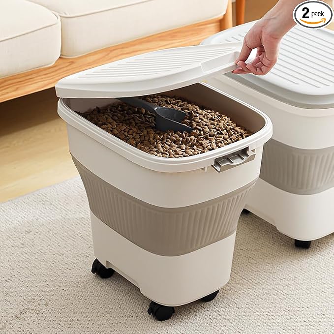 SEWIU 2pack 35 lbs Dog Food Storage Container,Collapsible Dog Food Container with Scoop,Pet Food Storage Containers to Keep Dry Food Fresh,Easy to Move