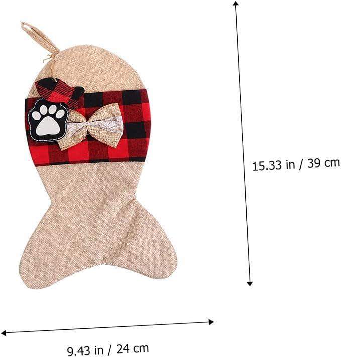 SEWOART Christmas Burlap Pet Stockings Pouch, Fish Shape Candy Bag, Holiday Present Bag for Pets, Rustic Christmas Storage Sack, Festive Tree Hanging Decoration