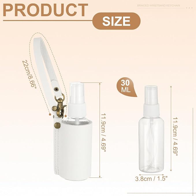 uxcell Travel Empty Spray Bottles with Leather Bag Holders, 30ml Refillable Leakproof Bottles Travel Size, Portable Hand Soap Containers for Cosmetic Perfume Air Freshener,White