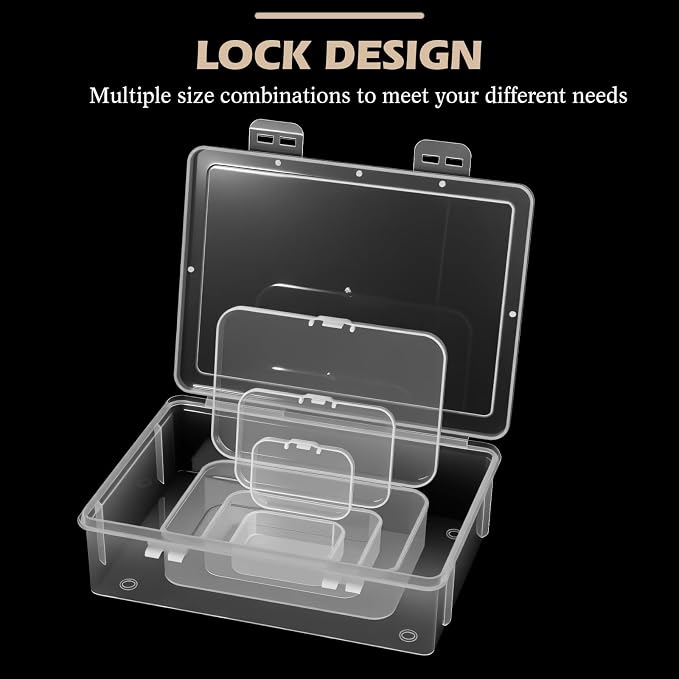 SATINIOR 24 Pcs Small Clear Plastic Container Box, Multiple Sizes | Small Beads Storage Containers with Hinged Lid, Clear Stackable Organizer Boxes for Jewelry, Hardware Craft Small Items