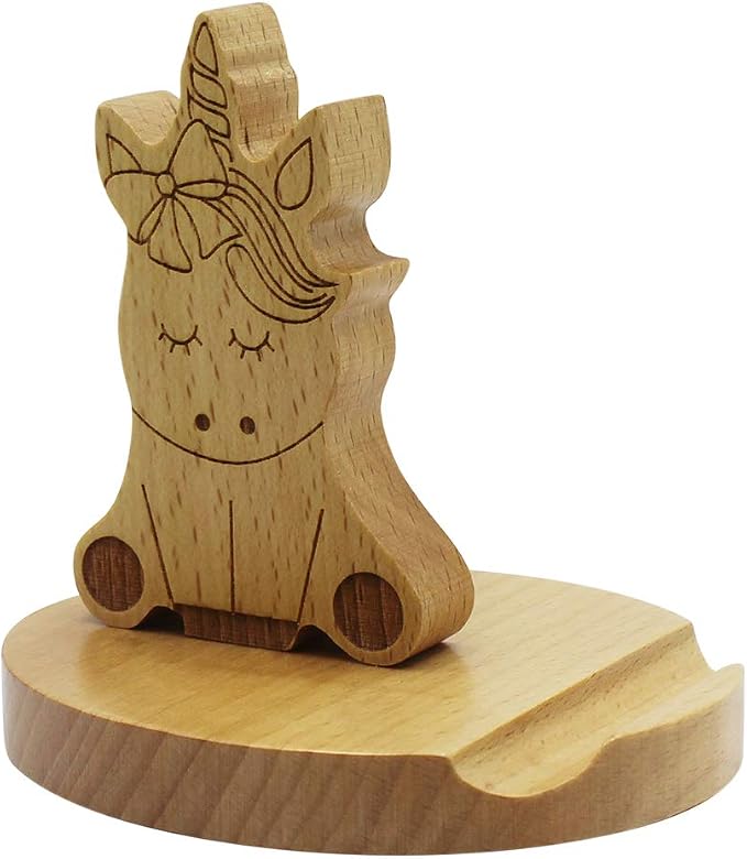Cute Unicorn Cellphone Holder Stand Wooden Smartphone Desk Holder for Mobile Phones Animal Phone Stand Desk Ornament