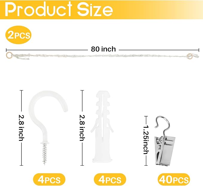 RAINFLOW Cotton Hanging Storage Chain - Display Holder for Stuffed Animals | 2PCS Stuffed Animal Organizer Chain with 40 Metal Clips for Wall, Corner Decor, Hanging Hats, Socks, Holiday Cards,80 Inch
