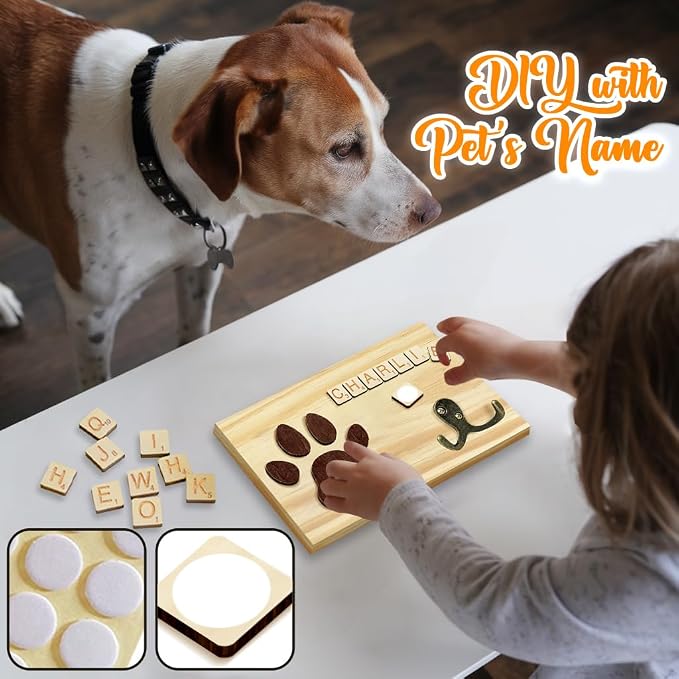 2 Pack Dog Leash Holder Wall Mount, Pet Harness Hanger with Scrabble Letters, Dog Collar Organizer for Entryway, Cat Leash Holder for Wall, Pet Loss Gifts, Keepsake, Home Decor PF218-CBN