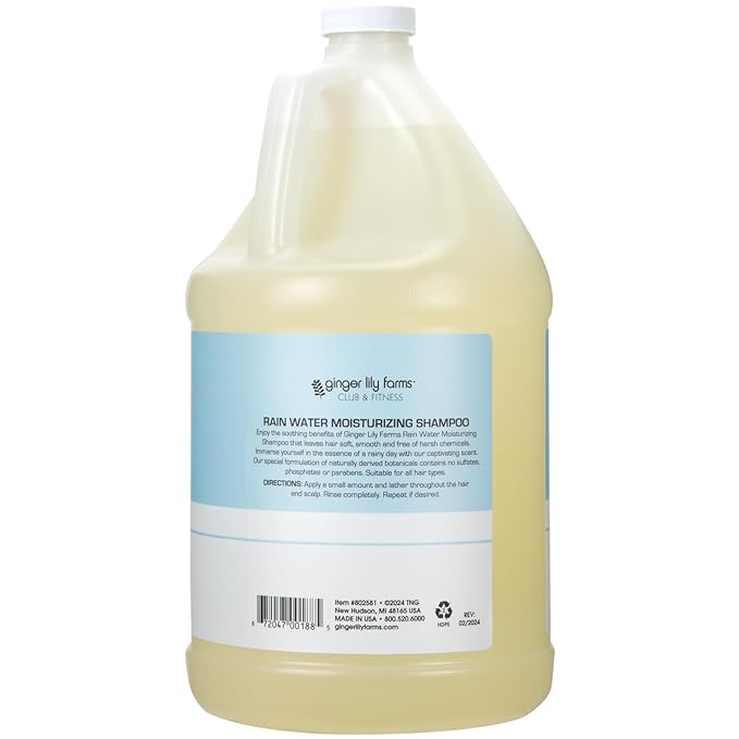 Ginger Lily Farms Club & Fitness Moisturizing Shampoo for All Hair Types, 100% Vegan & Cruelty-Free, Rain Water Scent, 1 Gallon (Pack of 4)