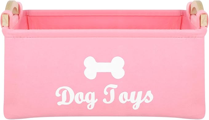 Felt Pet Toy Storage Box with Wooden Handles Lightweight Portable Organizer Bin for Household Pet Toys and Sundries 15.35X11.02X6.69 Inch Foldable Storage Container