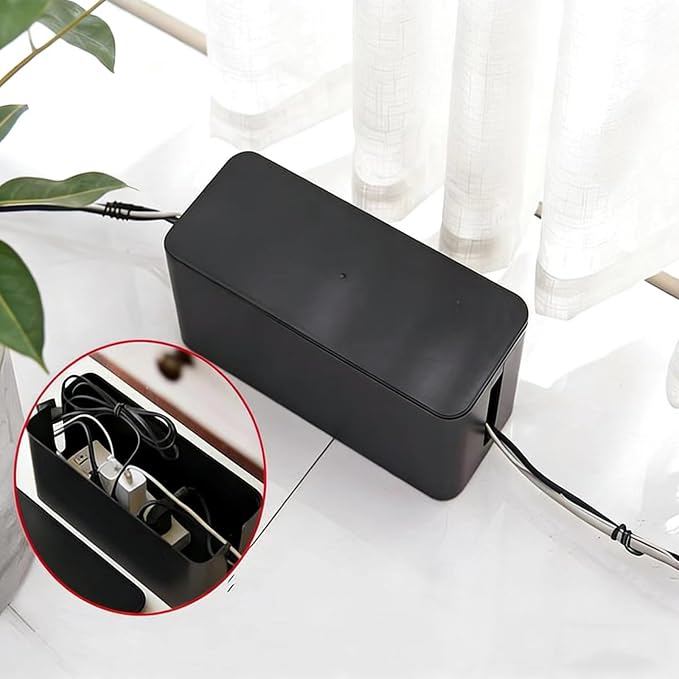 Cord Organizer Box Cable Management Hide Power Strips & Cords | Multi-Hole Shunt Design,Kid & Pet Friendly,Floor Outlet Hiders for Desk,Office,Living Room,Wire Storage,Black