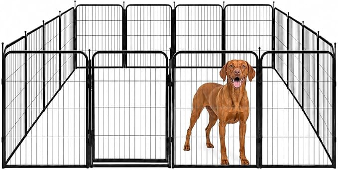 Dog Play Pen for Indoor Use - 32'', 16 Panels for Small and Medium Size Dogs - Metal Heavy Duty Pet Fence with Anti-Slip Feet - Portable Black Playpen Kennel for House or Garage