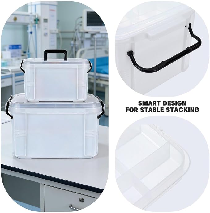HEY FOLY Set of 2 White Medicine Organizer Storage Box with Tray, 15qt+5qt Plastic First Aid Box Empty, Thickened Medicine Container Chest, Multipurpose Medical Case with Labels, White Medicine Caddy