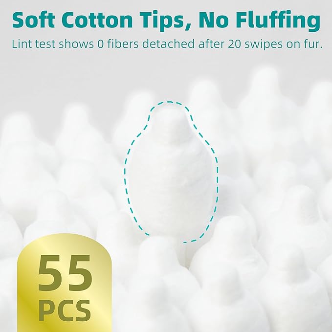 MEDUWEDU Pet Cotton Swabs, 55 Count｜Gourd-Shaped Tips｜Soft Cotton & Paper Stick｜Dog & Cat Ear Cleaner Swabs｜Safe Grooming Tool for Pets