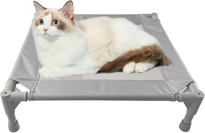 Pozico Elevated Pet Bed with Breathable Mesh for Small Cat and Dog, Raised Cooling Pet Cot for Puppy and Kitty, 18.9x18.9 inch (Gray Bed)