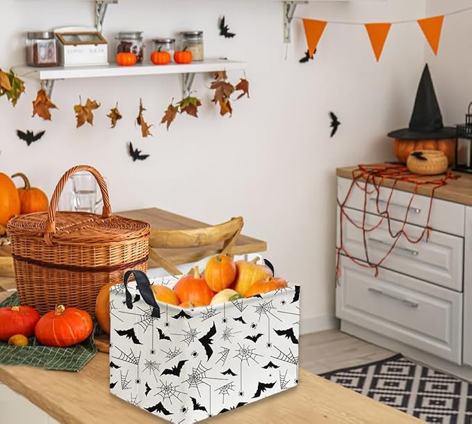 Sanjiaofeng Rectangular Kids Basket Halloween Storage Bins,Bat Storage Basket with Handles.Clothers,Books,Kid's Gifts Bins. (Bat spider)