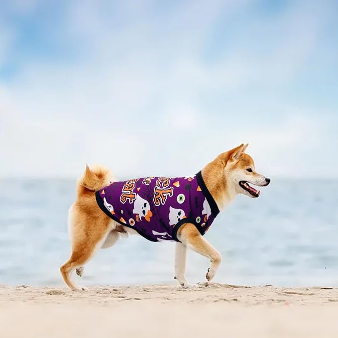 PET SHOW 4 Pack Halloween Dog Shirts for Large Dogs Boy Girl | Breathable t-shirts for dogs,polyester,sleeveless vest,holiday birthday puppy clothes tank top,XL