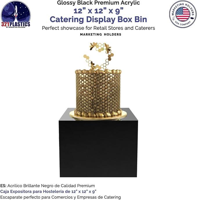 Marketing Holders 6 Pack Acrylic Display Riser Box Versatile 5 Sided Pedestal Merchandise Storage Bin No Lid 12" x 12" x 9" Retail Product Riser One Open Side