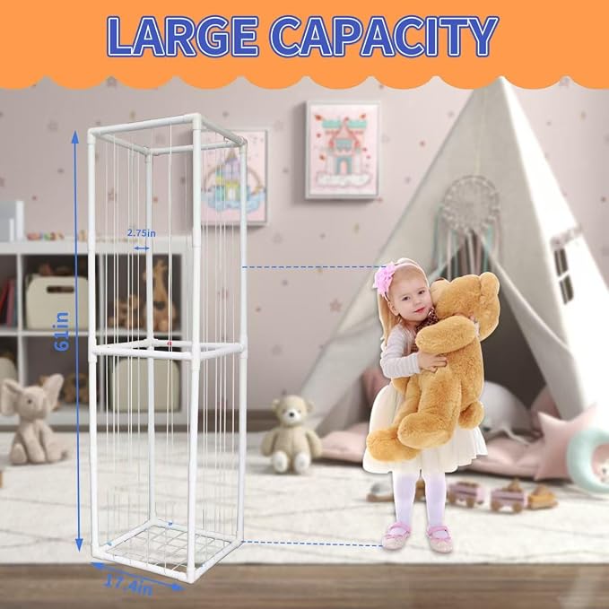 Stuffed Animal Storage, Kids Toy Zoo Storage Organizer with Elastic Band, Thicken PVC Tube Large Stuffed Animals Holder for Nursery Playroom Bedroom Room Furniture Plush Storage(White)
