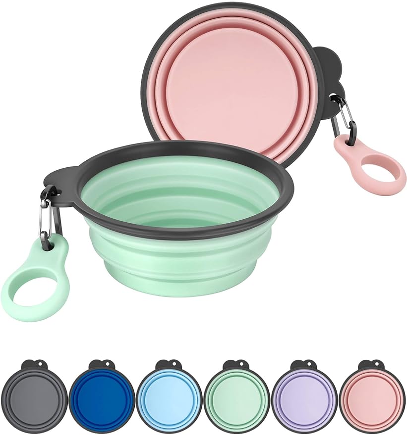 Aonkey Collapsible Dog Bowls with Bottle Carrier, 2 Pack Travel Dog Water Bowl Upgraded Carabiner, One-piece Molded Rim No Fall Off or Crack, Foldable Silicone Portable for Pets Walking Hiking 15oz