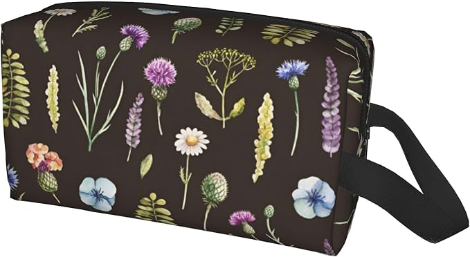 Vintage Wildflower Makeup Bag - Durable 600D Oxford Fabric Travel Cosmetic Bag, Shockproof Foam Padded Toiletry Organizer for Gym & Daily Use 10x6.2x4.9 Inch