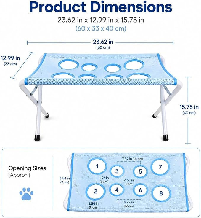 Dog Bath Rack, Foldable Pet Shower Grooming Stand with Mesh Hammock, Portable Dog Bath Table for Shower and Nail Care, Stable Frame Support for Puppies Cats and Small Breeds, Blue