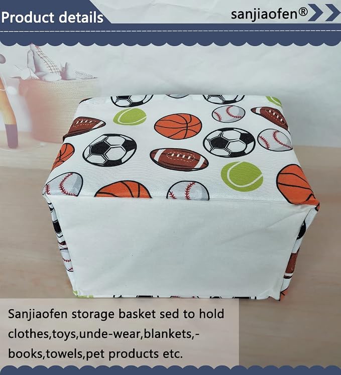 Rectangular Basketball Baskets,Football Basket Organizer.Baseball Basket with Handles.Basketball Bins,Clothers,Books,Kid's Gifts Storage. (Ball)