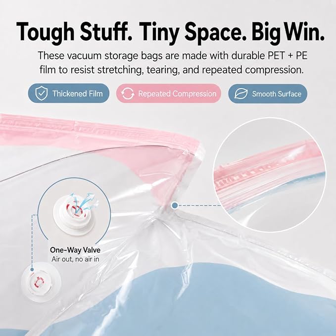 No Pump Vacuum Storage Bags for Bedding 3D Compression Jumbo Press and Seal for Clothes and Blankets Large Capacity Thickened Stereoscopic Saving Space 2026 New 3pc (Medium)