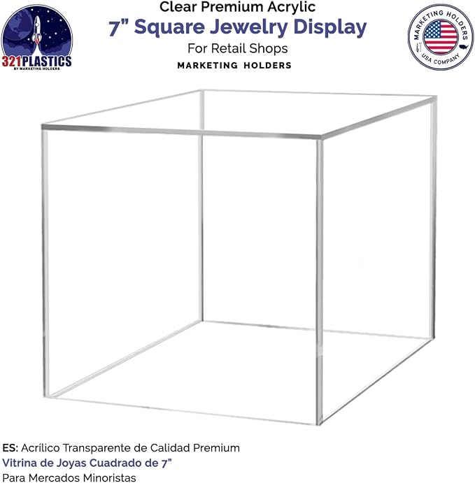 7 Inch Acrylic Display Riser Box with One Open Side No Lid Versatile Clear Square Plexiglass Retail Product Platform and Merchandise Storage Bin No Assembly by Marketing Holders