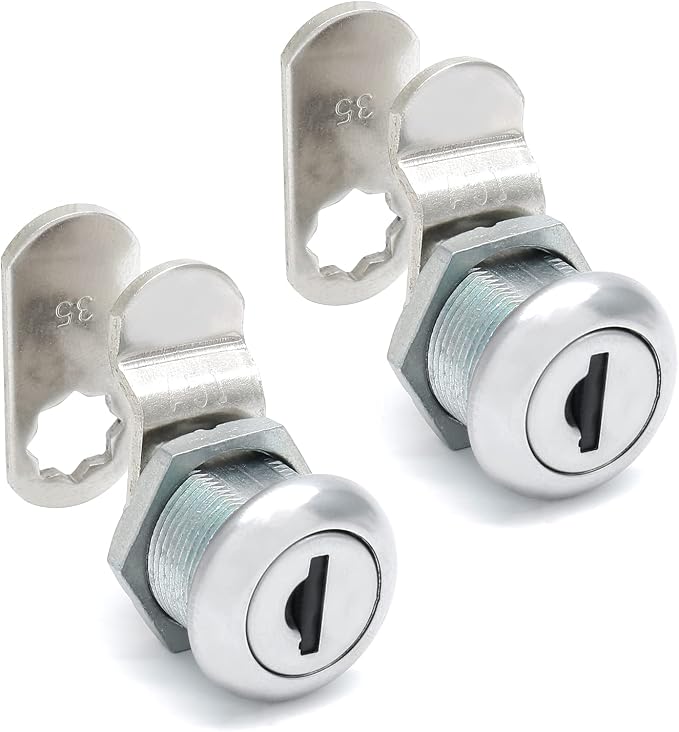 2 Pack 5/8" Cabinet Cam Lock Keyed Alike, Nickel RV Mailbox Lock | Zinc Alloy Nickel-Plated, Waterproof Cap, Includes Offset And Straight Cam, For Drawer Tool Box RV