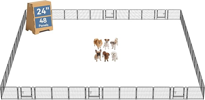 DUMOS Dog Playpen 24 Inch 48 Panels Indoor Outdoor Metal Pet Fence | Foldable Dog Play Pen with Door, Portable Exercise, RV Camping, Puppy Small Dogs