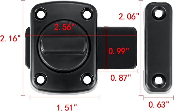 3 Set Black Rotate Bolt Gate Latches,Zinc Alloy Rotary Switch Cabinet Lock | Slide Bolt Latches Lock,Pet Door Lock, for Drawer,Storage Box,Cabinets,Locker, Closet,Pet Cage,Wine Cabinet,Protect Privacy