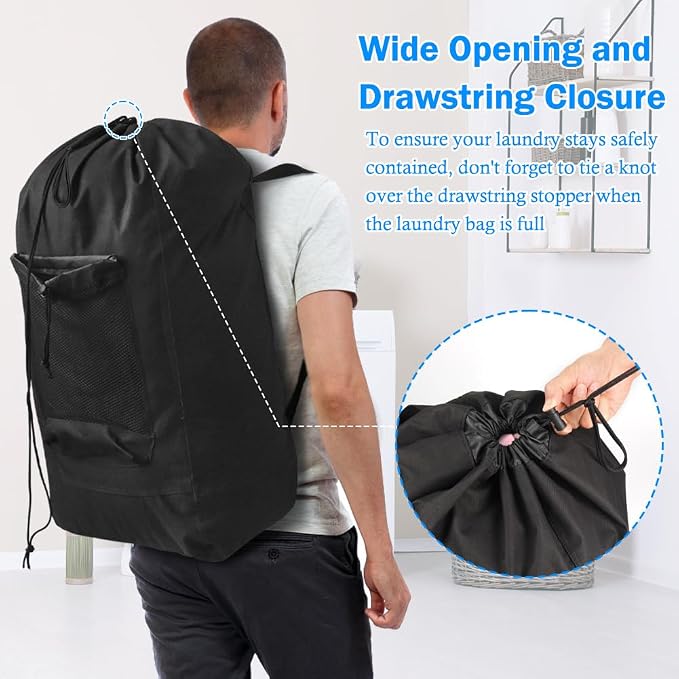 Tenn Well Laundry Bag Backpack, Heavy Duty Large Laundry Bag with Straps & Mesh Pocket, Clothes Hamper Bag for College Dorm, Laundromat, Apartment