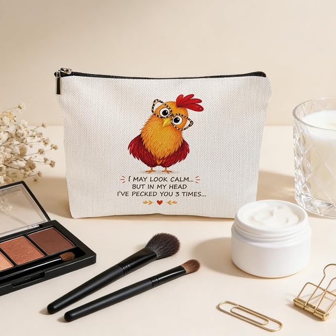 Funny Chicken Makeup Bag, Chickens Gifts Cosmetic Bag, Travel Toiletry Bags | Chicken Lovers Gifts Makeup Pouch for Women Girls Friends Sisters Wife Christmas Friendship Graduation Birthday Gifts