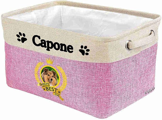 Custom Name Collapsible Dog Toy Storage Basket Bin World's Best Dog Lovely Shetland Sheepdog Foldable Pet Toy Box Closet Shelf Baskets Organizer for Bedroom Home Dog Cat with Handles Pink
