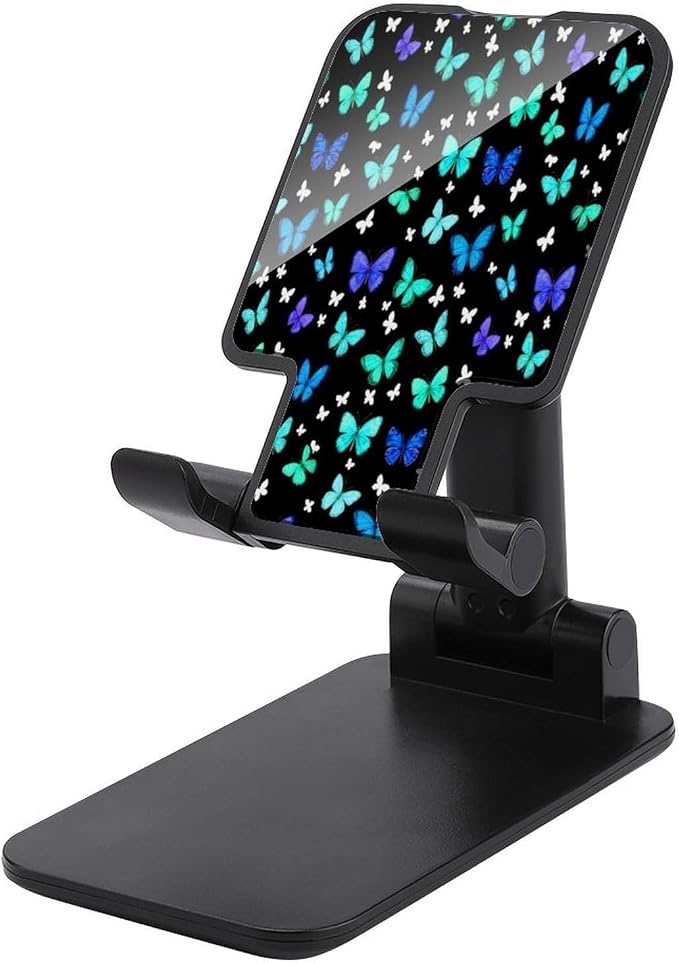 Lightweight Blue Butterflies Art Cell Phone Holder for Desk | Adjustable Height And Angle, Mobile Stand, Compatible with 4"-13" Smartphones Tablet