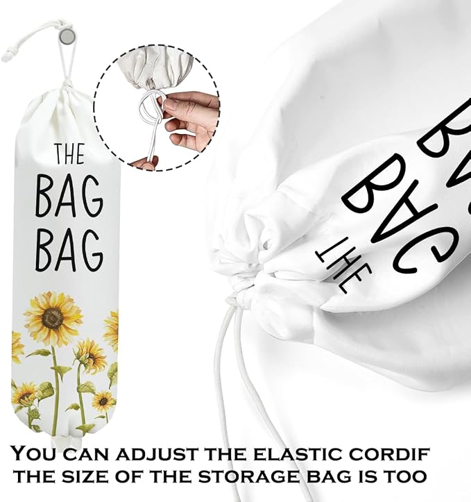 2Pcs Sunflower Plastic Bag Holder for Kitchen Essentials, Wall Mount Grocery Bag Holder for Plastic Bags, Summer Sunflower Reusable Grocery Bags Storage Dispenser for Home Kitchen Pantry Farmhouse