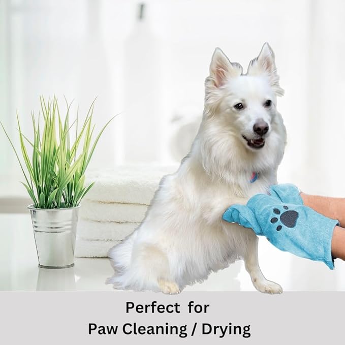 Penny & Niko Microfiber Pet Towel Mitts - Paw Cleaning and Drying Mitts/Gloves for Dogs and Cats (Sky Blue, Standard - 4 Pack)