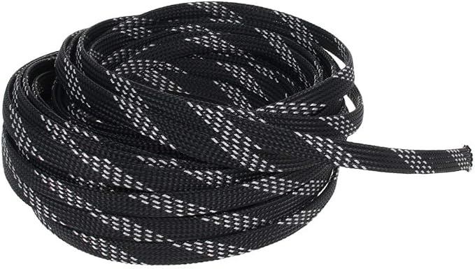 Heyiarbeit 10m/32.8ft PET Expandable Braided Sleeving 5/16-inch Width Flexible Wire Mesh Sleeve for USB Cable Power Cord Audio Video Cable - Protect Cat from Chewing Cords - Black Silver