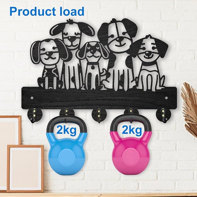 MAYJOYDIY Dog Coat Hook Wall Mount 11.8x7.9in Wood Cute Pet Animal Puppy Wall Art Decor 5 Alloy Hooks Black Hook Rack Hat Dog Leash Holder for Entryway Living Room Gift