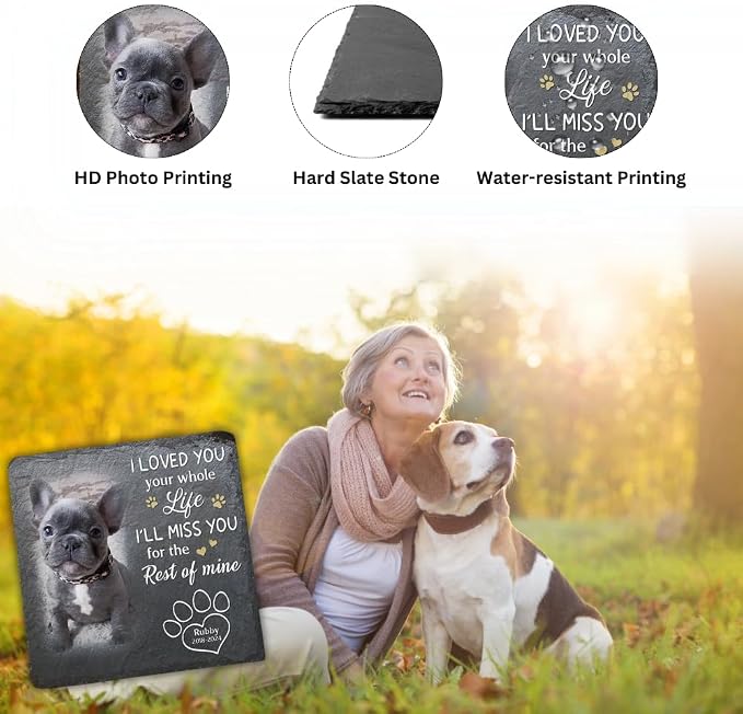 Wrappiness Pet Memorial Stone - I Loved You Your Whole Life, Personalized Dog Memorial Gifts, Remembrance Condolences Bereavement Gifts for Loss of Pet Custom Photo (Square 01, Stone)