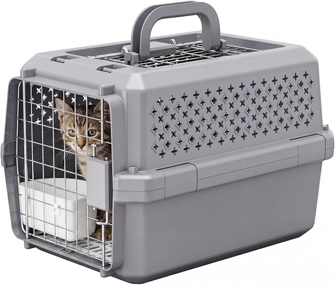Carrier for Small Cats & Dogs:Secure Hard-Sided Pet Carrier | Secure Metal Locking Door / Multi-Side Ventilation / Top Carry Handle / Lightweight Durable Shell