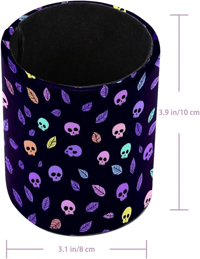 Faux Leather Pen Holder for Desk, Pencil Organizer Skull Pen Cup Desk Decor Makeup Brush Holder Storage for Office Home