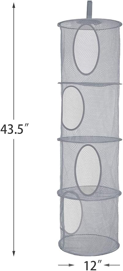 2Pcs Hanging Stuffed Animal Storage Hammock Net 4 Tiers, Grey | Hanging Mesh Storage Organizer for Kids Room, Holds Plushies, Gloves, Hats, Socks, Foldable Space-saving Design
