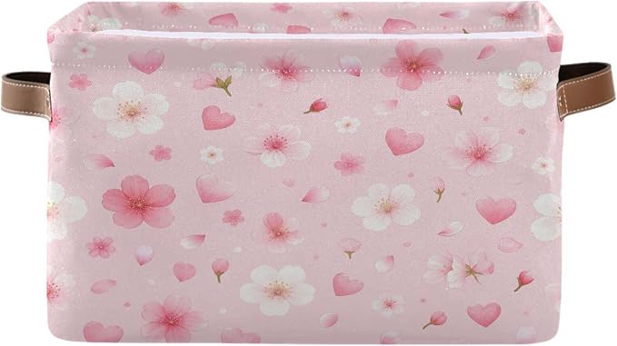 Kigai Storage Basket, Fabric Collapsible Closet Organizer Bin | Flower Heart Waterproof Foldable Canvas Basket with Handles for Shelves, Nursery, Closet, Bedroom & Bathroom