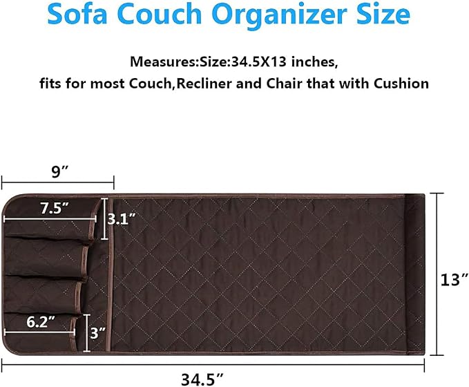 Armchair Caddy for Recliner, Non Slip Sofa Arm Organizer, Coffee | 5-Pocket Recliner Armrest Organizer, Couch Side Storage Holder for Remotes, Cell Phone, Magazines & Tablets, Machine Washable