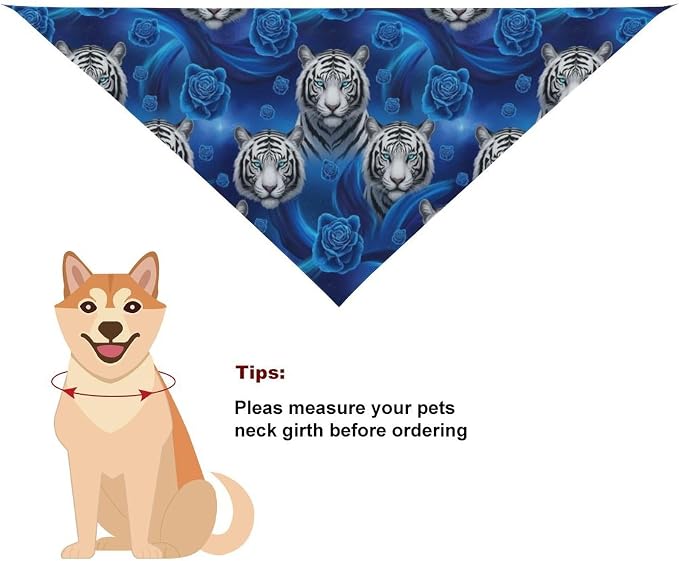 Portable Lightweight Triangle Pet Scarf Blue Rose White Tiger Fit Small, Medium, Large Dogs and Cats Wedding, Beach Party, Family Party Wear