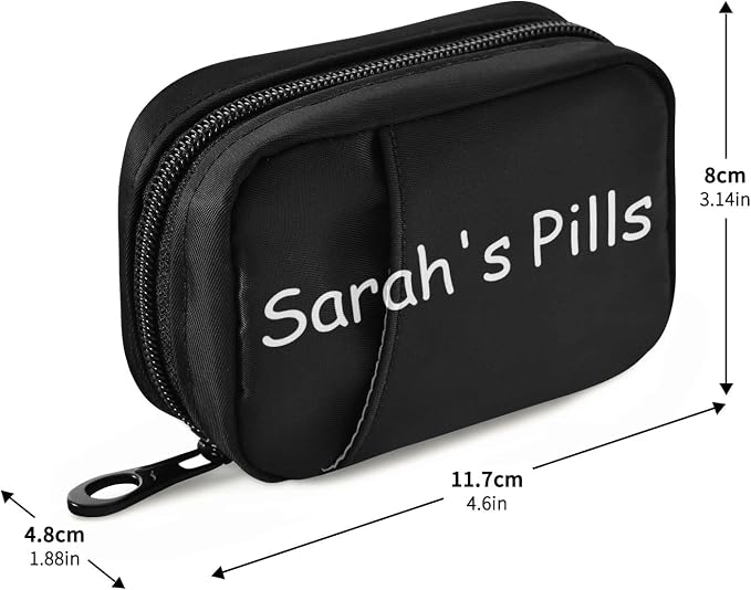 Naanle Pill Case with Name Box 7 Day Travel Organizer Bag Zipper Portable Weekly Compact Size for Vitamin Supplement Holder, 4.6 x 3.14 x 1.88 Inch, 1 White