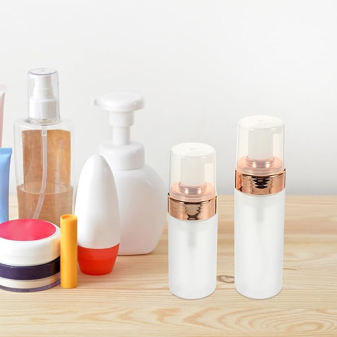 4pcs Pet Foam Pump Bottles Set Leak Proof Travel Cosmetic Containers with 3 Oz and 5 Oz Capacity, Stylish and Elegant Design for Daily Use at Home