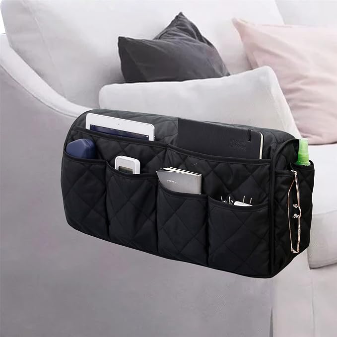 Armchair Caddy for Recliner - Sofa Armrest Organizer with 14 Pockets | Waterproof Remote Control Holder for Recliner, Non-Slip Chair Arm Storage for TV Remote, Phone, Books, Magazine, iPad