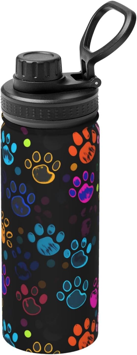 Colorful Dog Paw Print Water Bottle,18oz Sports Insulated Kettle for Cycling Gym Basketball Outdoor, Suitable as a Present