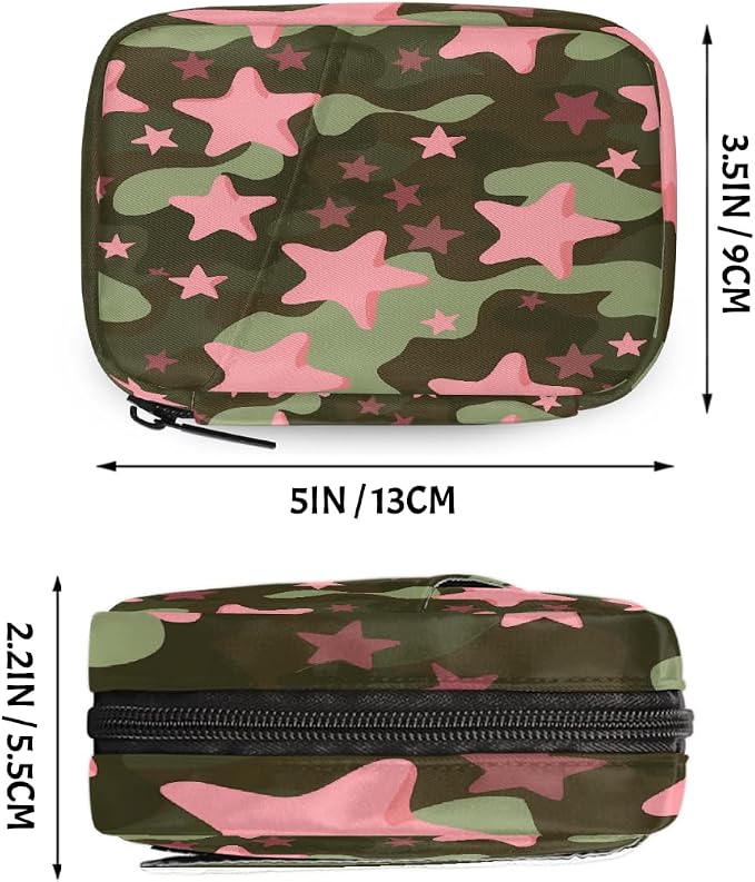 Weekly Pill Organizer Travel Size Bag with Removable 7 Day Pill Box Portable Vitamin Case Purse with Zipper,Star Camo Pattern